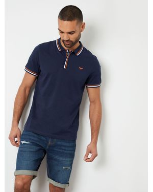 Threadbare Poloshirt Aus 100% Baumwolle Mit Kragen Mit Fischgrätmuster - Blau