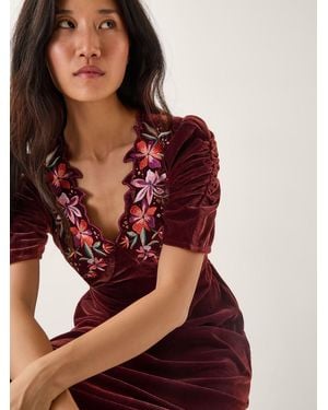 Monsoon Josie Floral Embroidered Velvet Midi Dress