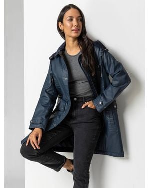 Roman Waxed Longline Hooded Coat - Blue