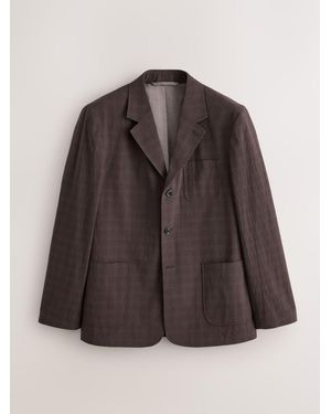 Next Relaxed Fit Cotton Blend Textured Check Suit Jacket - Brown