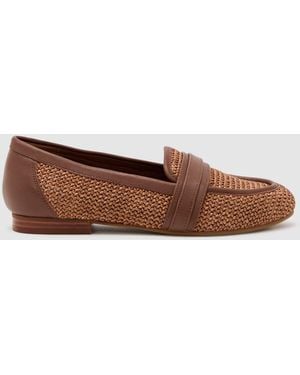 Reiss Liv Raffia Leather Trim Loafers - Brown