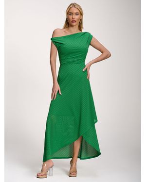 Jolie Moi Textured Asymmetric One Shoulder Maxi Dress - Green