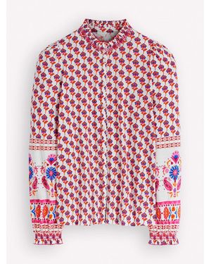 Boden Effie Smocked Detail Shirt - Red