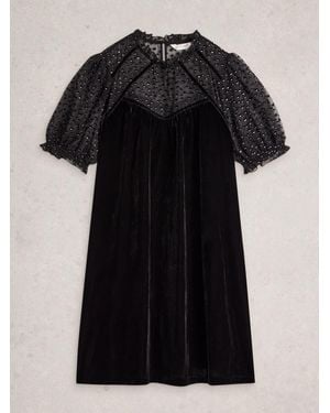 White Stuff Lea Velvet Dress - Schwarz