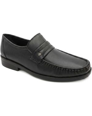 Pavers Wide Fit Smart Leather Saddle Strap Loafers - Black