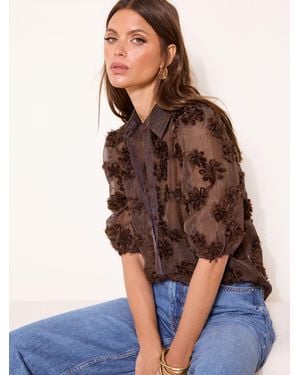 Lipsy 3D Fabric Floral Shirt - Brown