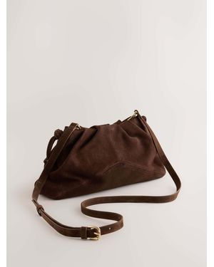 Next Chocolate Suede Ruched Clutch Bag - Brown