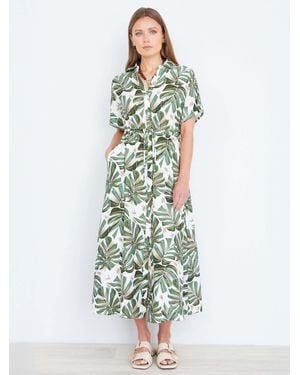 Yumi' Viscose Relaxed Boho Print Maxi Shirt Dress - White
