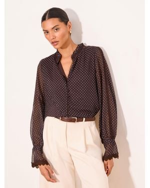 Lipsy Frill Collar Detail Chiffon Shirt - Brown