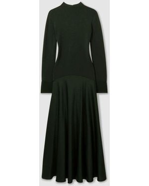 Florere Hybrid Knit-Satin Midi Dress - Black