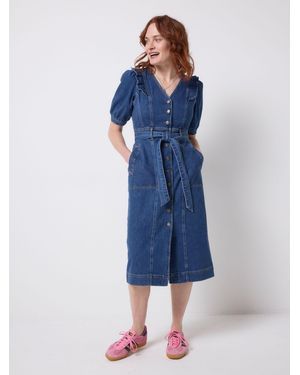 Scamp & Dude Denim-Midikleid Mit Rüschenärmeln - Blau