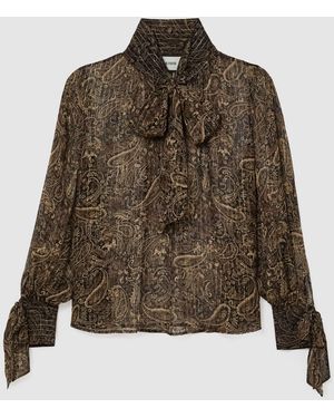 Reiss Silk-Georgette Paisley Tie-Neck Blouse - Brown