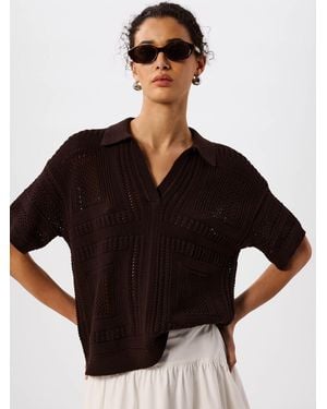 Whistles Crochet Detail Cotton Polo - Black
