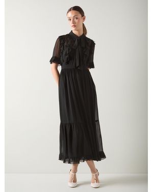 LK Bennett Corissa Cotton Frill Detail Chiffon Shirt Dress - Black