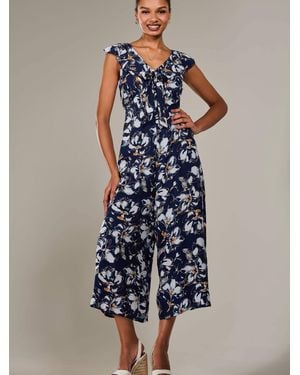 Jolie Moi Frill Tie Front Jumpsuit - Blue