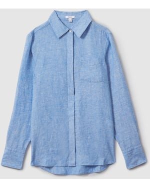 Reiss Belle - Blue Linen Button-through Shirt, Us 0