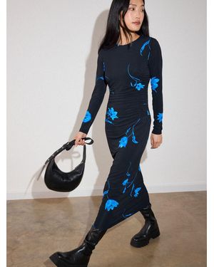 Whistles Floral Ruched Jersey Dress - Blue