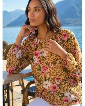 Roman Animal Floral Print Tunic Top - Brown
