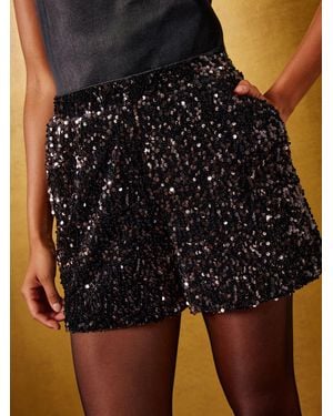 Love & Roses Sequin Velvet Shorts - Schwarz