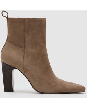 Reiss Suede Chisel-Toe Block-Heel Ankle Boots - Brown