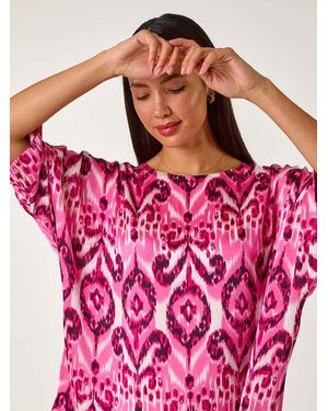 Roman Ikat Print Tunic Top - Pink