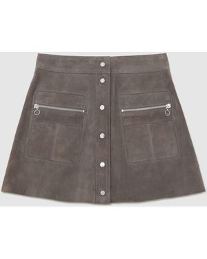 Reiss Suede Zip-Pocket Mini Skirt - Grey