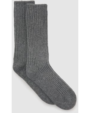 Reiss Wool-Blend Rib-Knit Slipper Socks With Cashmere - Grey