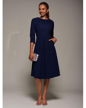 Jolie Moi Roll Neck Fit & Flare Midi Dress - Blue