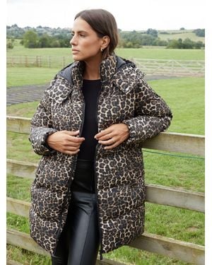 Threadbare Leopard Print Hooded Puffer Coat - Green
