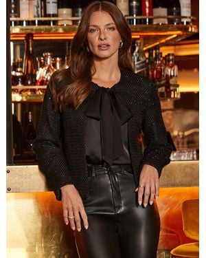 Sosandar Dreamy Satin Bow Detail Jacket - Black