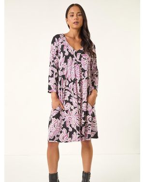 Roman Petite V-Neck Swing Dress - Pink