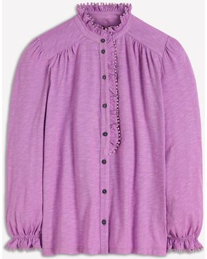 Boden Emily Pom Detail Ruffle Shirt - Purple