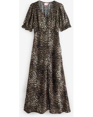 Scamp & Dude Scamp & Dude Wild Cheetah Flute Sleeve Midi Tea Dress - Green