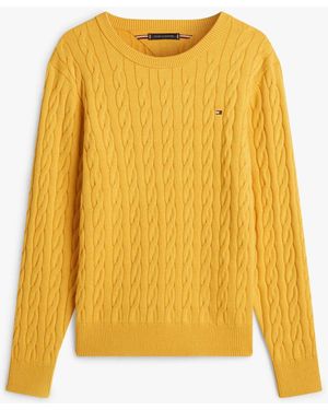Tommy Hilfiger Flag Embroidery Cable Knit Jumper - Yellow