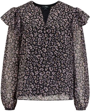 Pour Moi Pour Moi Leopard Print Sparkle Angelina Shirred Detail Long Sleeve Chiffon Blouse - Black