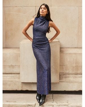 Ro & Zo Petite Sparkle Cowl Neck Dress - Natural