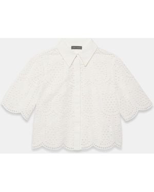 Mint Velvet Cotton Broderie Short Sleeved Shirt - White