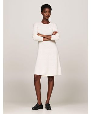 Tommy Hilfiger Soft Wool Flared Crew Neck Sweater Dress - Natural