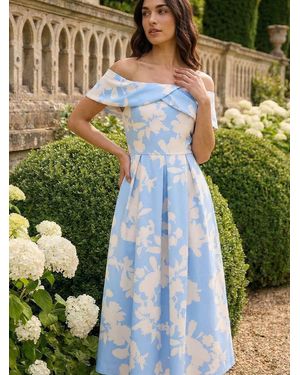 Roman Floral Bardot Premium Stretch Midi Dress - Green
