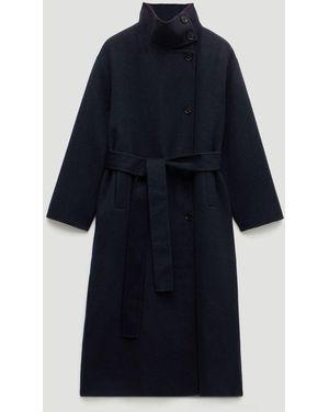 Hush Pure Wool Double Faced Funnel Neck Belted Coat - Blue