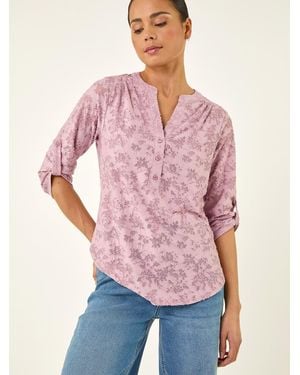 Roman Petite Burnout Print Button Shirt - Pink
