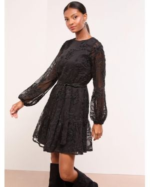 Lipsy Petite Mini Long Sleeved Burnout Shift Dress - Black