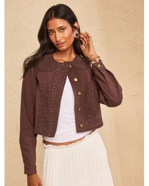 Love & Roses Denim Jacket With Cornelli Detail - Brown