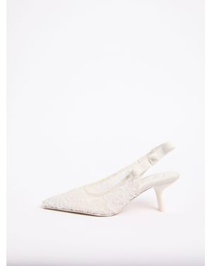 Lipsy Standard Fit Bridal Lace Slingback Bow Mid Heel Court Shoes - Natural