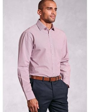 Brook Taverner Regular Fit Micro Oxford Check Long Sleeve 100% Cotton Shirt - Pink