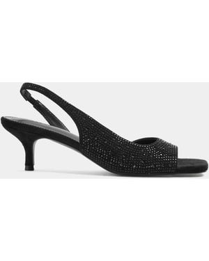 Long Tall Sally Diamante Asymmetric Kitten Heels - Black