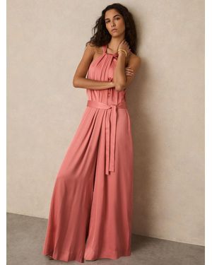 Reiss Petite Satin Wide-Leg Draped Jumpsuit - Pink