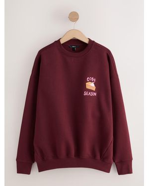 Next Burgundy Autumnal Graphic Sweatshirt - Red