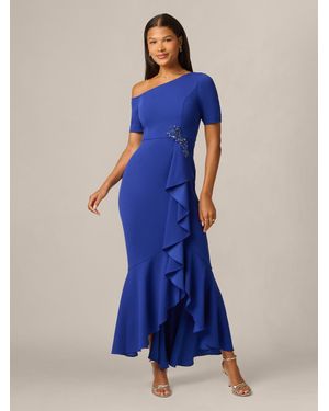 Adrianna Papell Studio Asymmetrical Crepe Gown - Blue