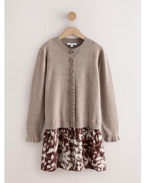 Next Neutral Animal Long Sleeve Frill Cuff Knit Cardigan 2 - Natural